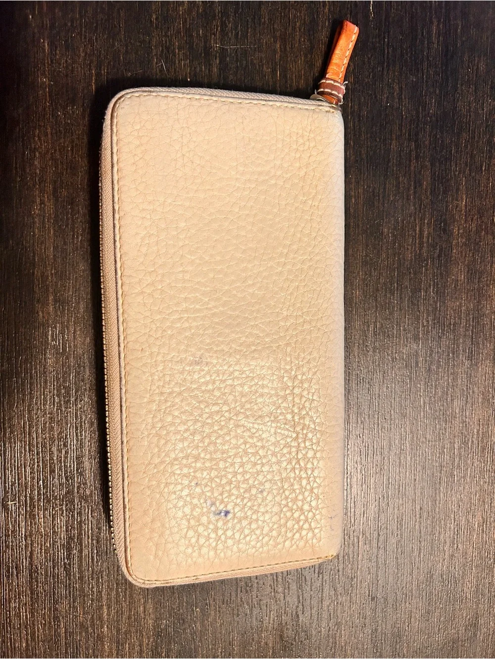 Coach Beige Leather Zip Around Wallet with Brass Hardware